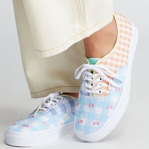 New! Vans Cherry Gingham Block Embroidered Patchwork Authentic Low Top Sneakers
